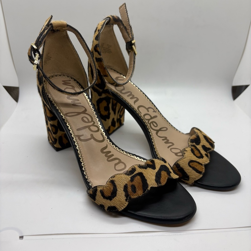 Vintage Sam Edelman Yaro Leather with Leopard Print 3 1/2 inch Heels Size 8